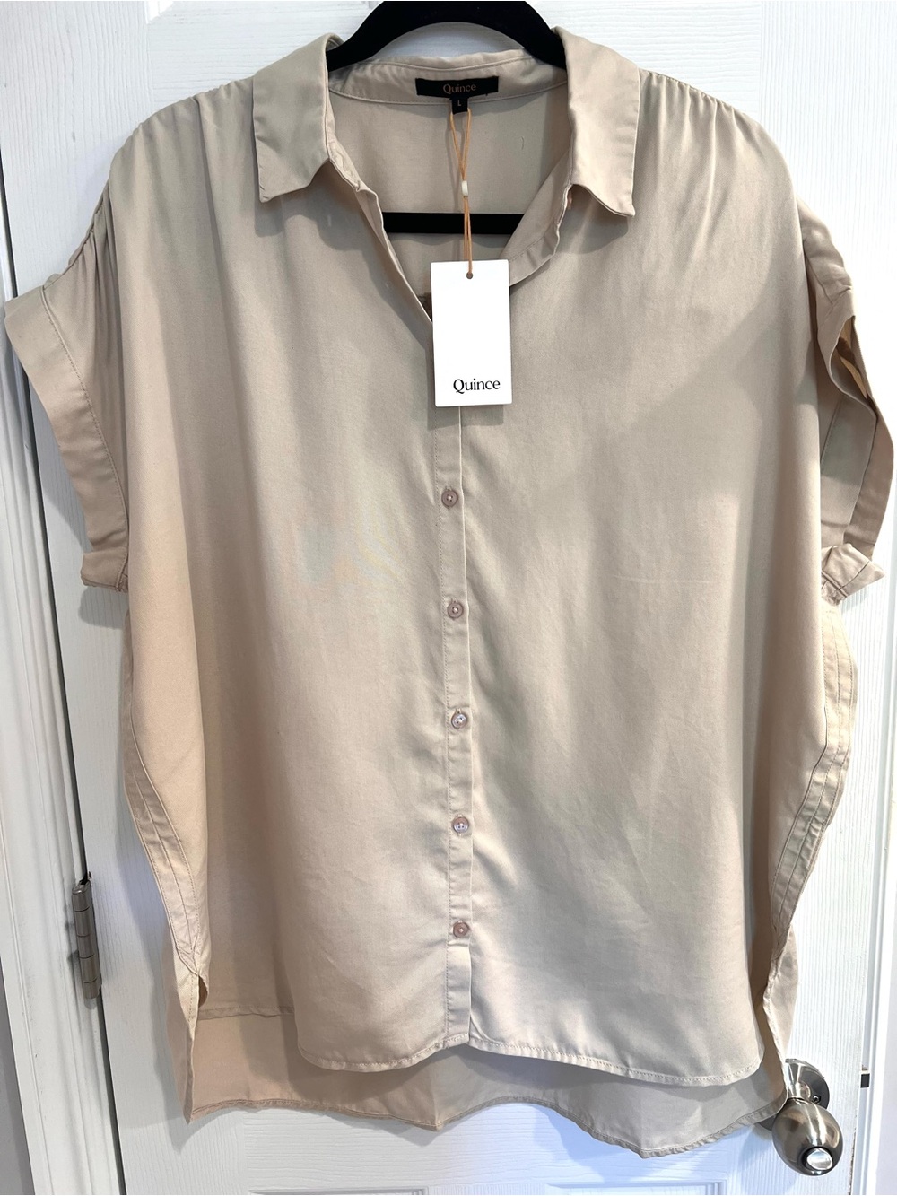 Quince NWT Tencel Vintage Wash Camp Shirt in Shale Button-Down Blouse Top Large